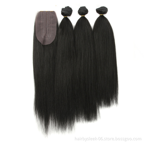 18" 20" 22" 4PCS 245g Yaki Straight Hair Bundles Synthetic Weave Hair With Lace Closure Synthetic Hair Extension For Black Women